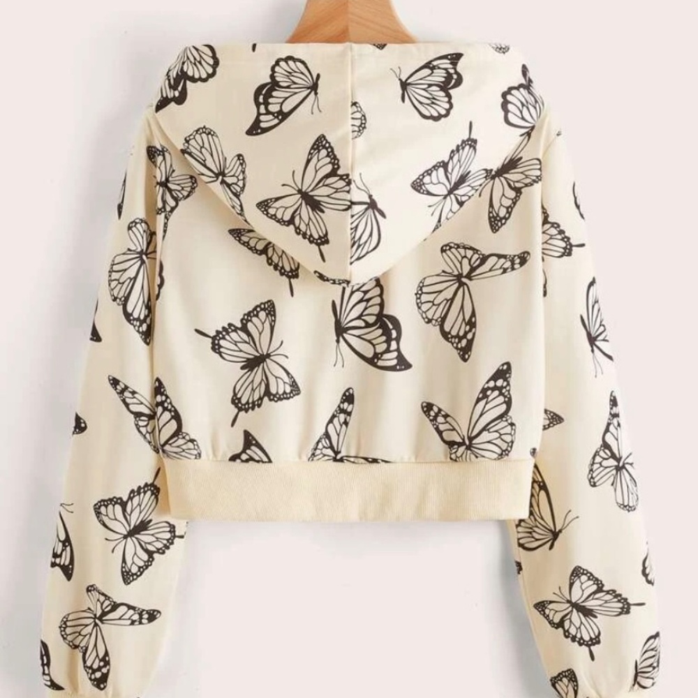 Cropped Zipup Butterfly Hoodie - Picture 2 of 2